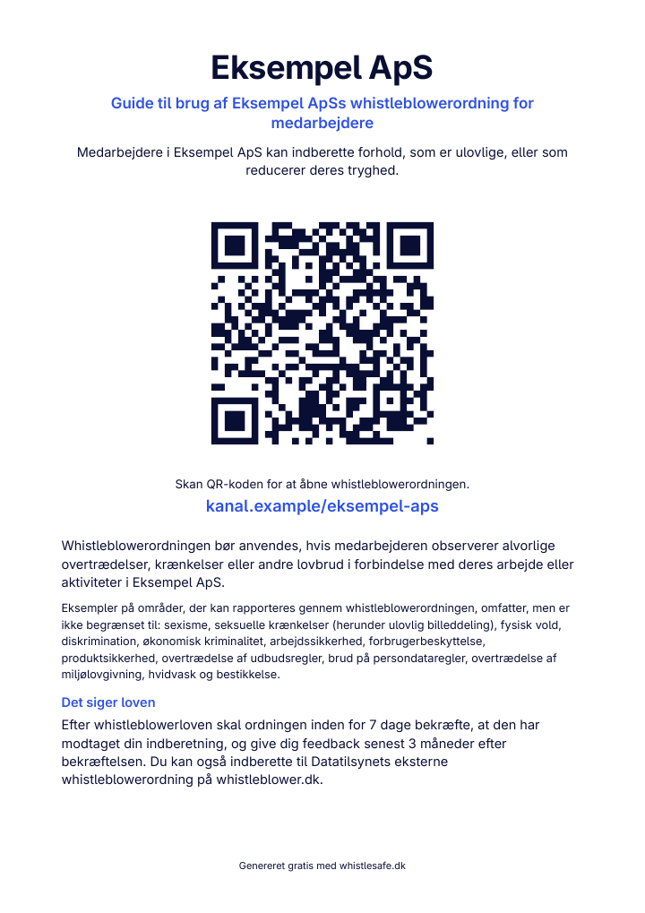 Medarbejderinformation for Eksempel ApS med QR-kode